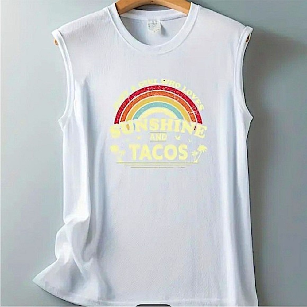 Brand New NWOT Sunshine and Tacos Rainbow Tank Top - Picture 2 of 4